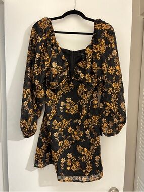 Lulu's Black Dress with Mustard Floral Print